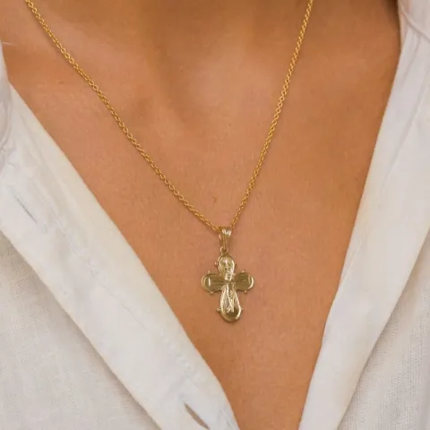 Dagmarkreuz Halskette aus vergoldetem Sterlingsilber und Anhänger aus 8 Karat Gold - Amoré