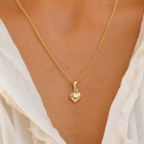 Herz Halskette aus vergoldetem Sterlingsilber und Anhänger aus 8 Karat Gold - Amoré