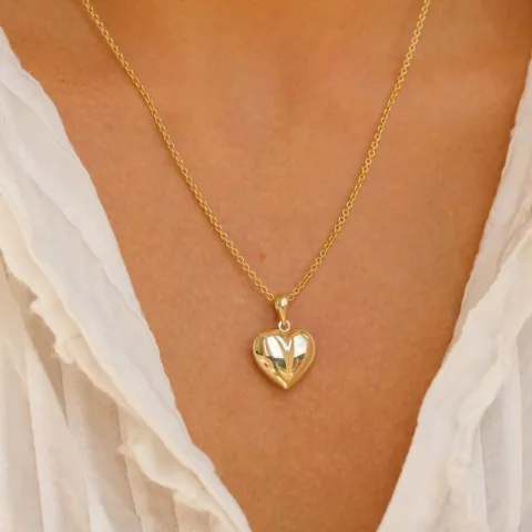 Herz Halskette aus vergoldetem Sterlingsilber und Anhänger aus 8 Karat Gold - Amoré