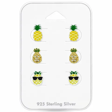 Ananas Ohrstecker in Silber mit vergoldetem Silber