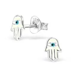 Weißen Hamsas Hand Ohrringe in Silber