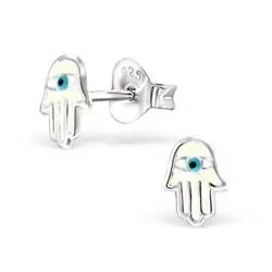 Weißen Hamsas Hand Ohrringe in Silber