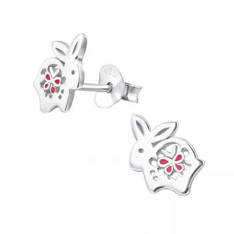 Kaninchen Emaille Ohrringe in Silber