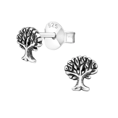 Baum Ohrringe in oxidiertem Sterlingsilber