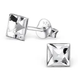 viereckigem Zirkon Ohrstecker in Silber