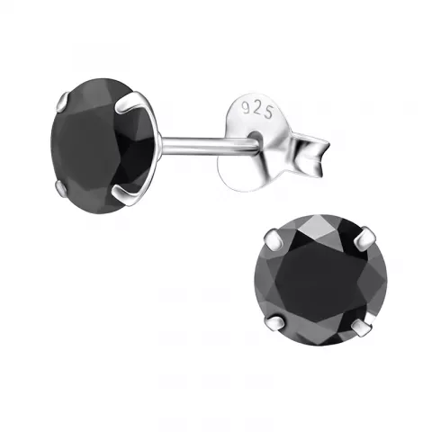 6 mm schwarzem Zirkon Ohrringe in Silber