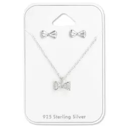 Schleife Set mit Ohrringe und Halskette in Silber