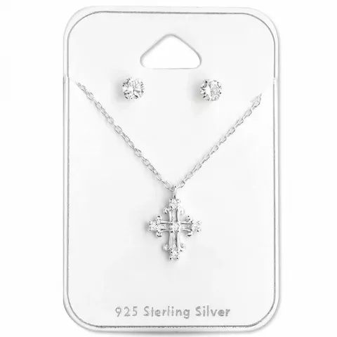 Kreuz Set mit Ohrringe und Halskette in Silber