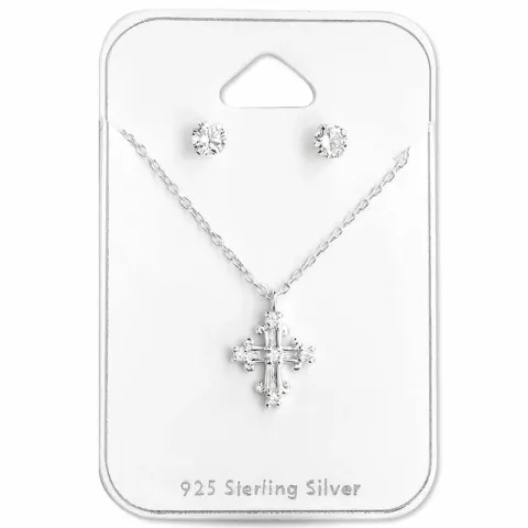 Kreuz Set mit Ohrringe und Halskette in Silber