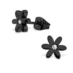 Blumen Ohrringe in Schwarzer Stahl