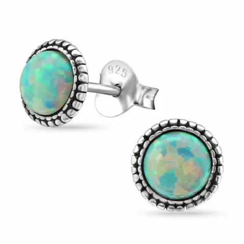 Runden Opal Ohrringe in oxidiertem Sterlingsilber