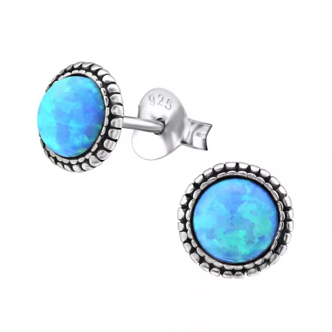 blauem Opal Ohrringe in oxidiertem Sterlingsilber
