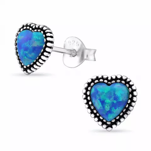 Herz blauem Opal Ohrringe in oxidiertem Sterlingsilber