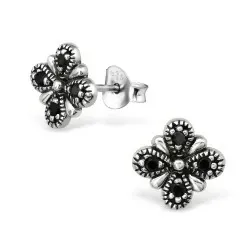 Blumen Ohrstecker in oxidiertem Sterlingsilber