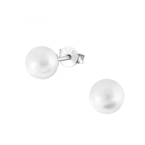 6 mm runden weißen Perle Ohrstecker in Silber
