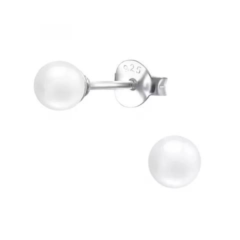 4 mm runden weißen Perle Ohrringe in Silber