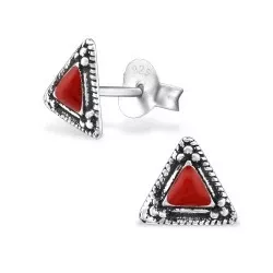 Dreieck rotem Emaille Ohrringe in oxidiertem Sterlingsilber