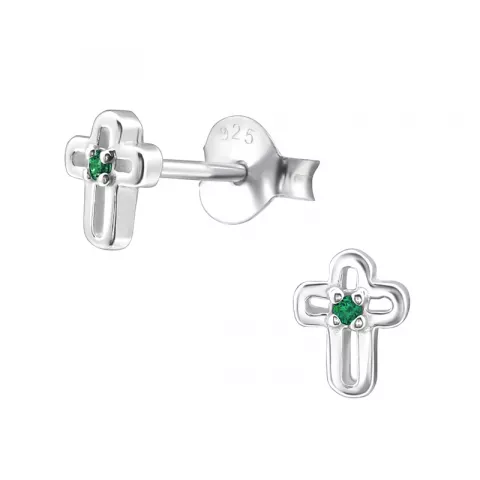 Kreuz grünen Ohrringe in Silber