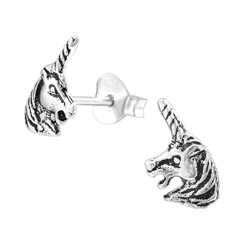 Einhorn Ohrstecker in oxidiertem Sterlingsilber