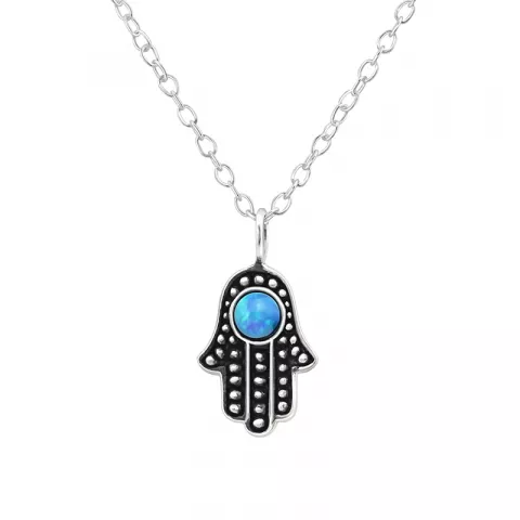 Hamsas Hand blauem Opal Anhänger mit Halskette aus Silber