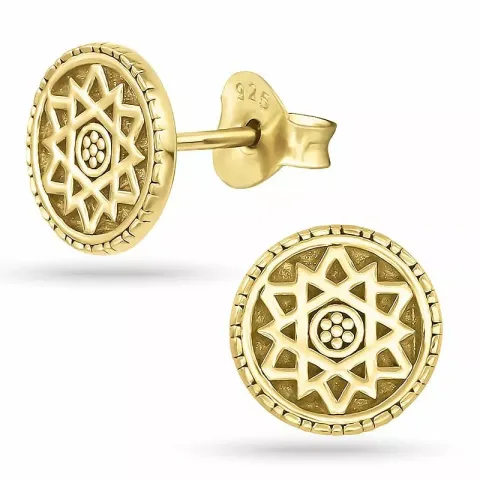 Runder sonne ohrstecker in vergoldetem silber