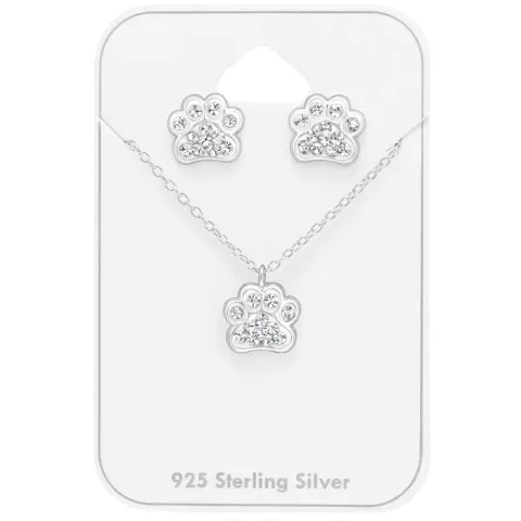 Pfote weißem Bergkristall Set mit Ohrringe und Halskette in Silber