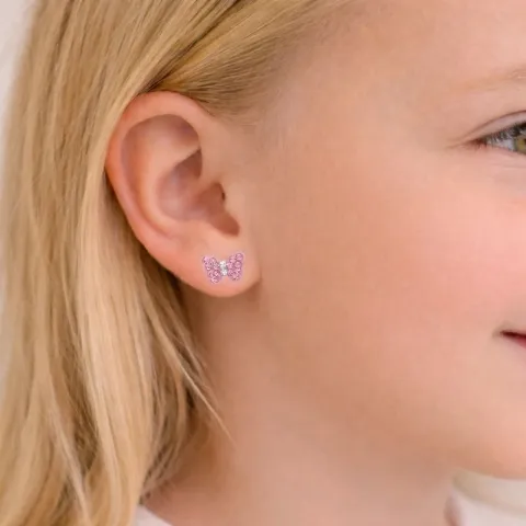 Schmetterlinge hellroten Kinderohrringe in Silber - Little Ones