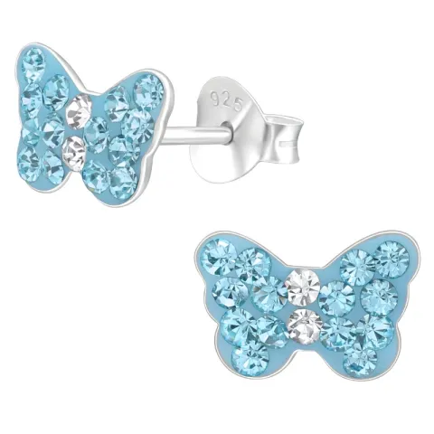 Schmetterlinge blauem Set mit Ohrringe und Halskette in Silber