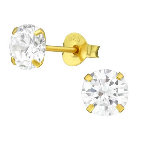 6 mm Zirkon Solitärohrstecker in vergoldetem Silber