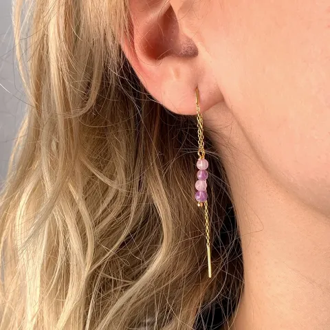 lavendelfarbenem Amethyst ketten ohrringe in vergoldetem Silber - Loom Stones