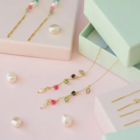 mehrfarbigen Schmuckstein ketten ohrringe in vergoldetem Silber - Loom Stones