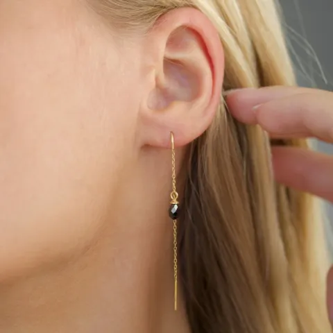 schwarzem Zirkon ketten ohrringe in vergoldetem Silber - Loom Stones