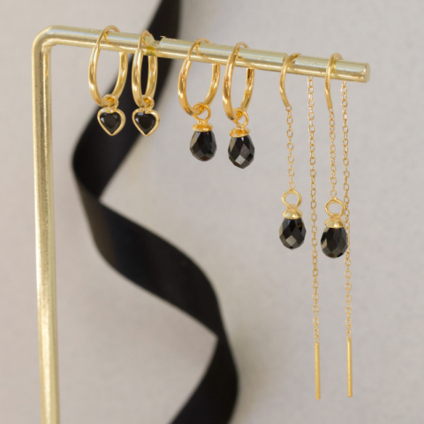 schwarzem Zirkon ketten ohrringe in vergoldetem Silber - Loom Stones