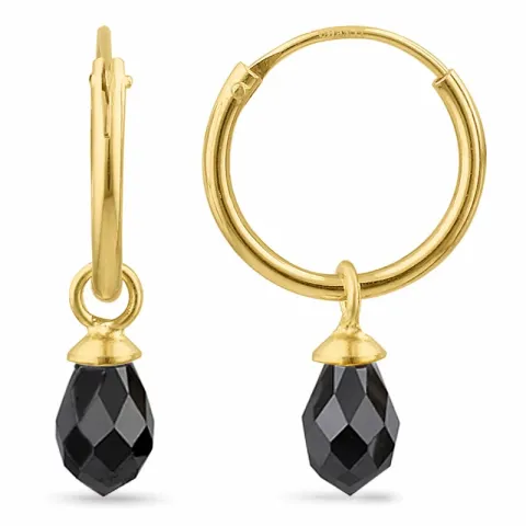 12 mm schwarzem Zirkon Kreole in vergoldetem Silber - Loom Stones