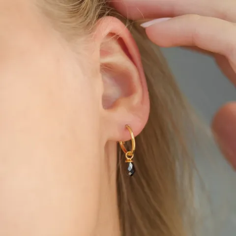 12 mm schwarzem Zirkon Kreole in vergoldetem Silber - Loom Stones