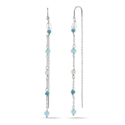 lange blauem ketten ohrringe in Silber