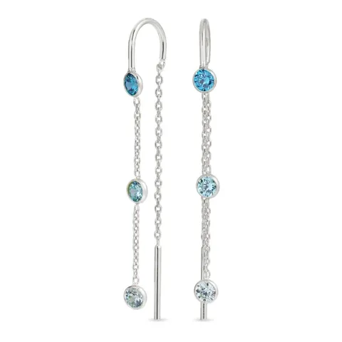lange blauem Zirkon ketten ohrringe in Silber