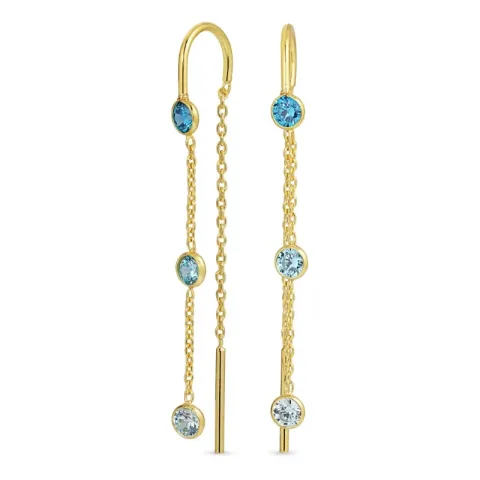 lange blauem Zirkon ketten ohrringe in vergoldetem Silber