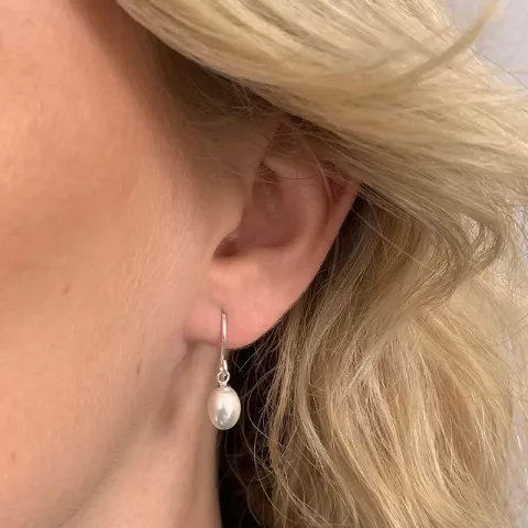 lange ovalen Perle Ohrringe in Silber