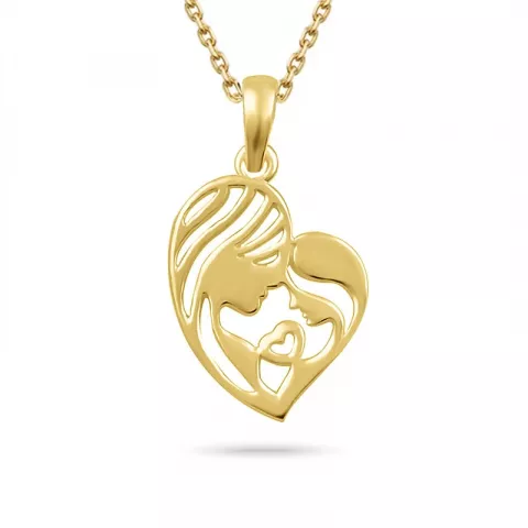 Herz Mutter und Kind Anhänger mit Halskette aus vergoldetem Sterlingsilber