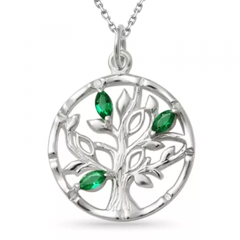 Lebensbaum Smaragd Anhänger mit Halskette aus Silber