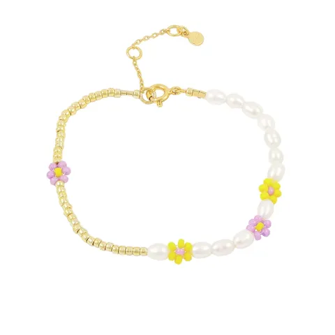 Hultquist Blume Armband in vergoldetem Sterlingsilber gelbem Schmuckstein violettem Schmuckstein