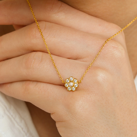 Hultquist Aya Blume Halskette in vergoldetem Sterlingsilber weißem Zirkon
