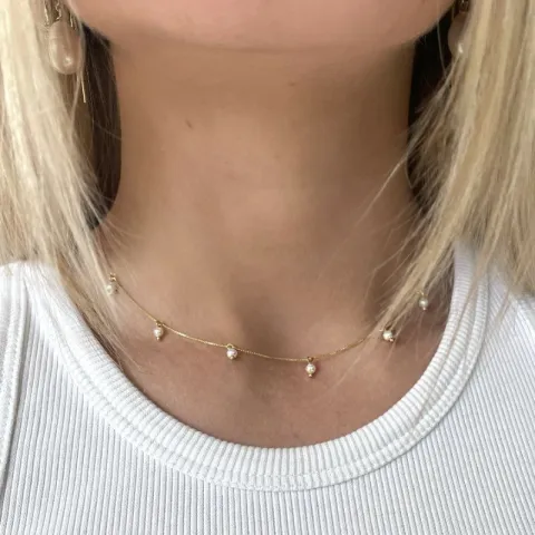 Nava Momi Perle Halskette in vergoldetem Sterlingsilber