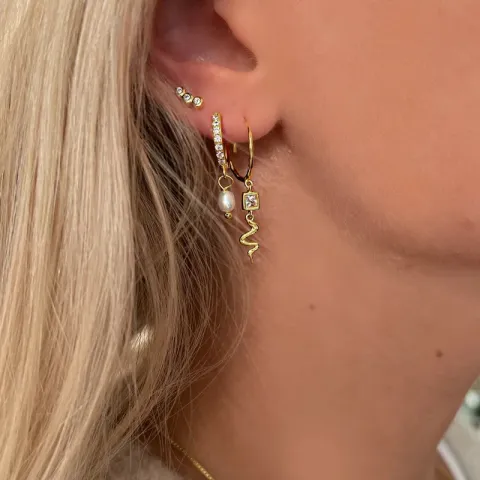 14 mm Nava Elsa Perle Kreole in vergoldetem Sterlingsilber weißem Zirkon