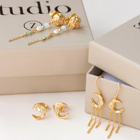 Studio Z Urchin Elegance Ohrstecker in vergoldetem Sterlingsilber weißem Zirkon