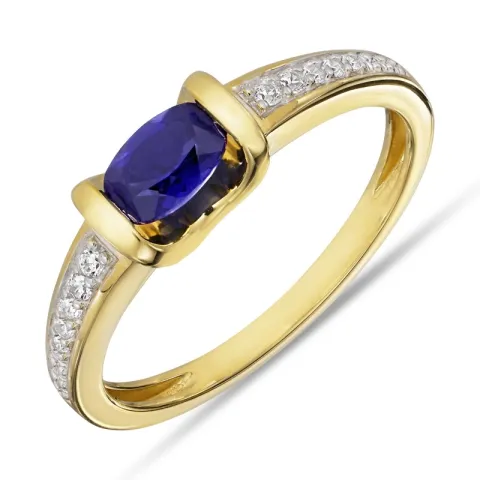 blauem Ring aus 9 Karat Gold mit Rhodium