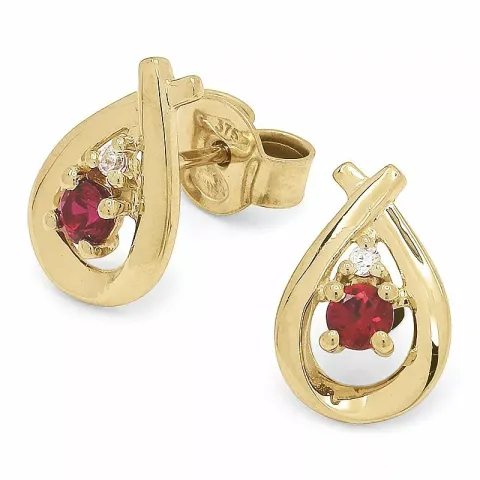 Tropfen rotem Goldohrstecker in 9 Karat Gold mit 