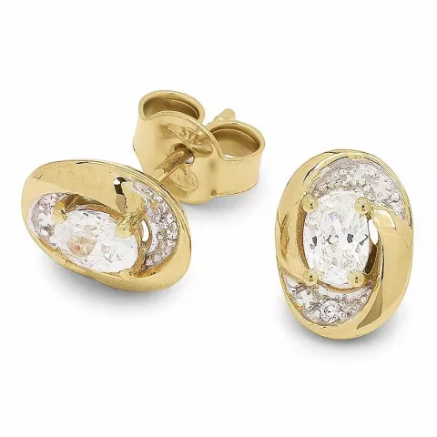 ovalen weißen Zirkon Ohrringe in 9 Karat Gold mit Rhodium mit 
