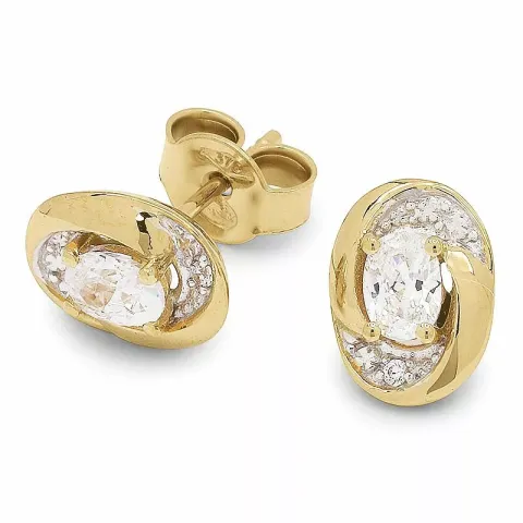 ovalen weißen Zirkon Ohrringe in 9 Karat Gold mit Rhodium mit